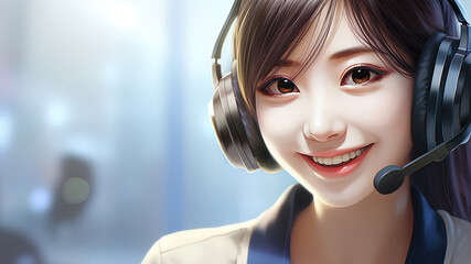 Phone call answered by a Chinese customer service representative, greeted with a friendly smile.