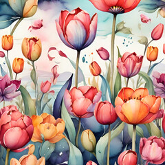 Fototapeta na wymiar Tulip watercolor design,generative ai