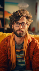 Positive portrait of hipster guy, Generative AI