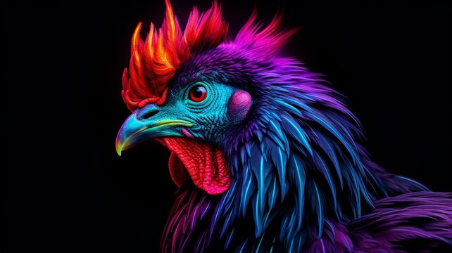 Ayam Cemani neon light Color AI Generated pictures