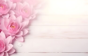 Naklejka na ściany i meble beautiful water lilly lotus flower on white wooden table