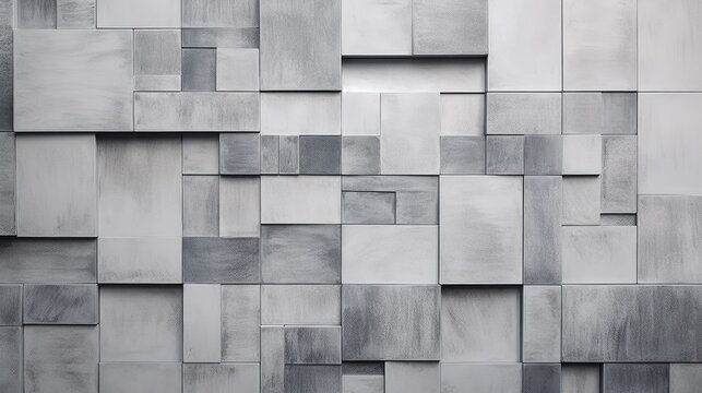  a black and white photo of a wall made up of squares and rectangles of different sizes and shapes. © Nadia