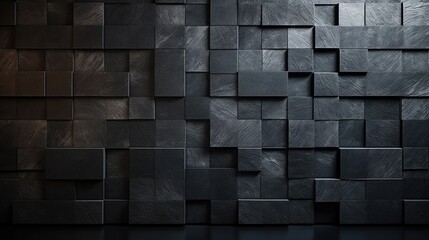  a close up of a black wall with a pattern of squares and rectangles in the middle of it.