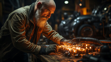 Car mechanic working in auto repair service.