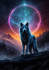 Wolves in Moonlit Landscapes - obrazy, fototapety, plakaty