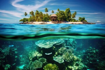 Lagoon reef nature island water tropics blue beach underwater sea ocean summer - obrazy, fototapety, plakaty