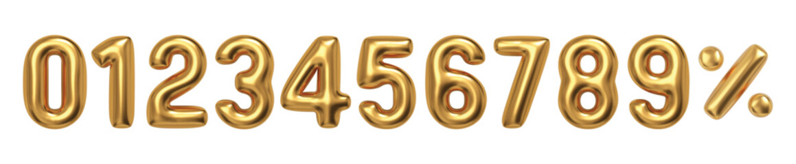 Realistic vector inflated golden balloons numbers. Set for anniversary or discount design.