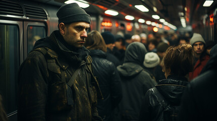 Fototapeta na wymiar Crowd of people inside the subway.