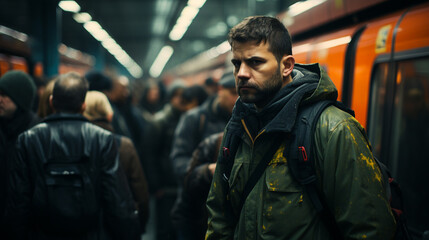 Fototapeta premium Crowd of people inside the subway.