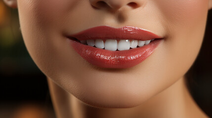Fototapeta premium Female mouth with smile and healthy teeth.