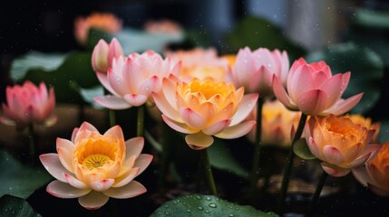 Lotus flower blooming in the pond with soft focus background. Spa Concept. Springtime concept with copy space.