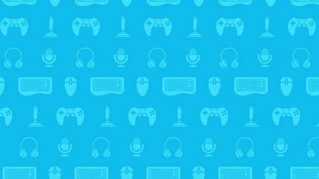 Moving Video Games Icons, Animated Blue Background