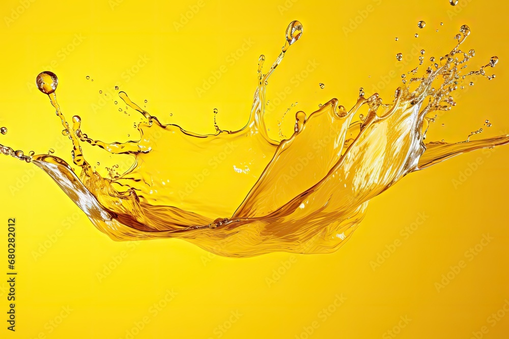 Poster a yellow background with a splash of water on the bottom of the image and a yellow background with a