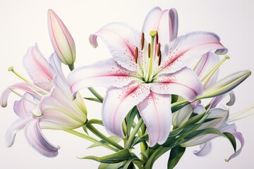  a close up of a bouquet of flowers with water droplets on the petals and a white background with a white background.