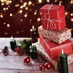 Christmas gift boxes with decoration on the table