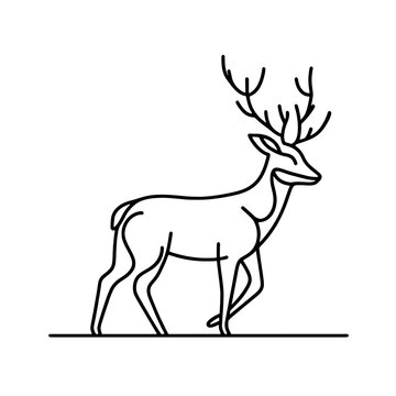 One line design silhouette of deer. Hand drawn minimalism style. Vector illustration Christmas deer line art icon