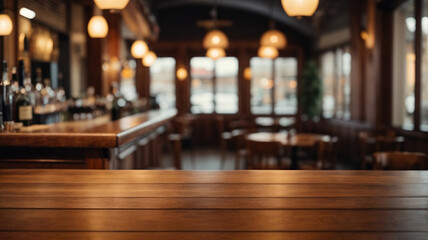 wooden empty table on bar background