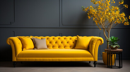 Yellow sofa at living room.