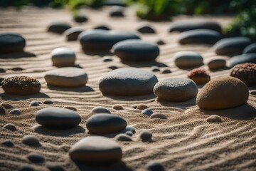 Fototapeta na wymiar zen stones on the beach generated by AI technology 
