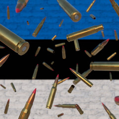 Falling Bullets in front of Estonia flag