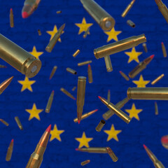 Falling Bullets in front of European Union flag
