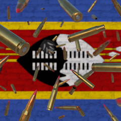Falling Bullets in front of Eswatini flag