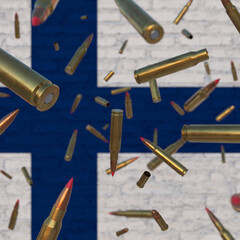 Falling Bullets in front of Finland flag