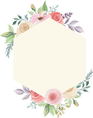 floral frame with watercolor flower bouquet, wedding frame design or greeting card
