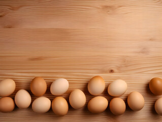 Top view of eggs on wood table. High-resolution