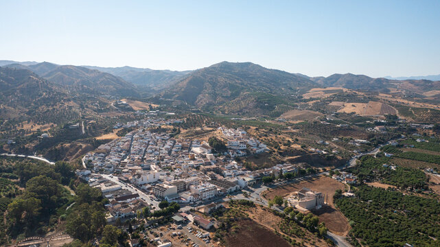 Aerial photo from drone to of Moorish castle of Alora in the province of Malaga, Alora, Andalusia , Costa del sol, Spain,  (Series)