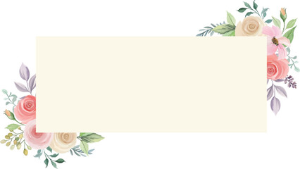 floral frame with watercolor flower bouquet, wedding frame design or greeting card