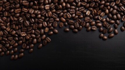 Obraz premium Coffee beans on dark background, top view