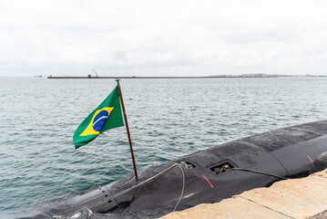 View of the Riachuelo S40 submarine, from the Brazilian Navy, anchored for public visitation in the...