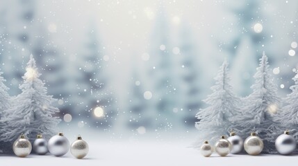 Christmas background with silver balls. Holiday concept for banner, greeting card, invitation.