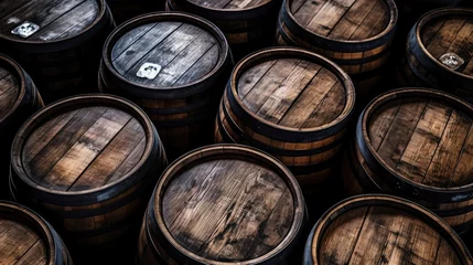 Fotobehang Old wooden oak barrels for whiskey © Lubos Chlubny
