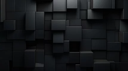 Fotobehang Abstract 3D render of black cubes with varying depths, creating a modern and minimalist texture © Ai Studio