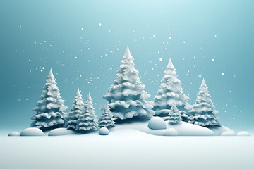 Festive Realistic 3D Christmas Trees in Snow Drifts New Year Composition Created with generative AI tools