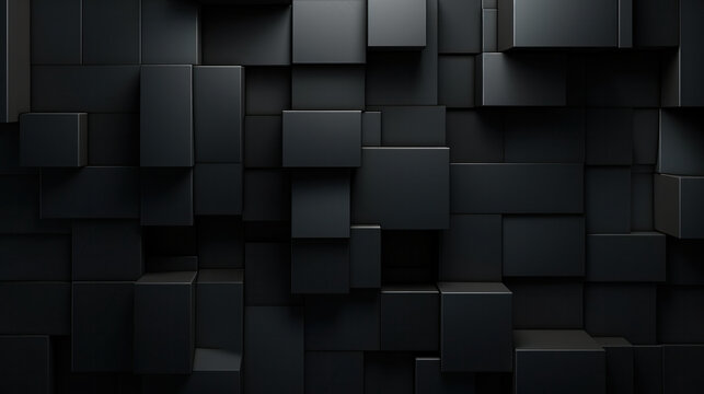 Abstract 3D render of black cubes with varying depths, creating a modern and minimalist texture