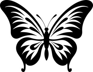 Butterfly floral ornamental. Black and white butterfly. Ornamental vector hand drawn. Vintage element. Decorative butterfly silhouette. Isolated on white background.