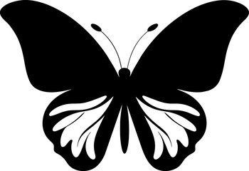 Butterfly floral ornamental. Black and white butterfly. Ornamental vector hand drawn. Vintage element. Decorative butterfly silhouette. Isolated on white background.