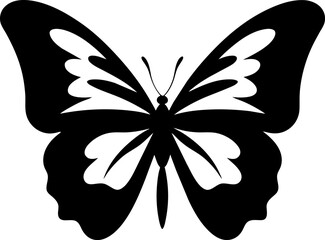 Butterfly floral ornamental. Black and white butterfly. Ornamental vector hand drawn. Vintage element. Decorative butterfly silhouette. Isolated on white background.