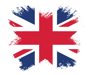 Union Jack, Great Britain UK flag Grunge splash texture emblem with drops in shape cross
