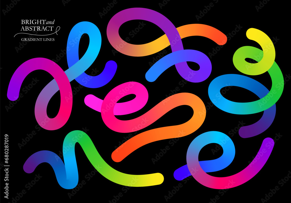 Leinwandbilder Abstract Gradient Lines. Vector 3d Fluid Graphic Shapes. Dynamic Liquid Curve Colorful Stripes. Modern Design of Minimal Color Swirl and Blend Elements