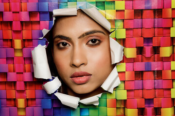 fashion portrait of female model with makeup and glamourous look