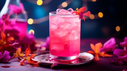 Elegant glass of pink cocktail with dragon fruit at the cafe or restaurant. Generative AI