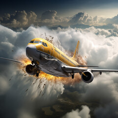 Burning Emergency Catastrophe Airplane with a Burning Engine