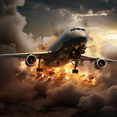 Airplane with a Burning Engine Concept of Disaster