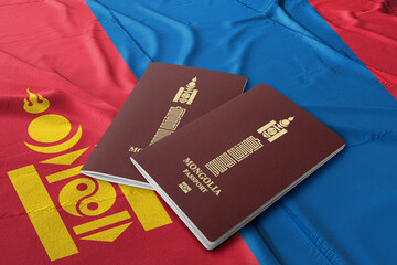 Mongolian passport on its flag, top view