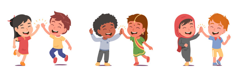 Friendly diverse nationalities children meeting