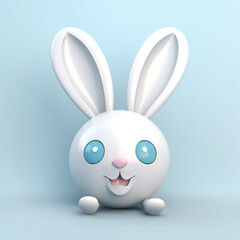 Obraz premium 3d illustration of a cute Easter bunny for children. A minimalist primitive naive figurine of a spherical shape with pink ears. 3D toy bunny banner, background. Cartoon character 3d rabbit